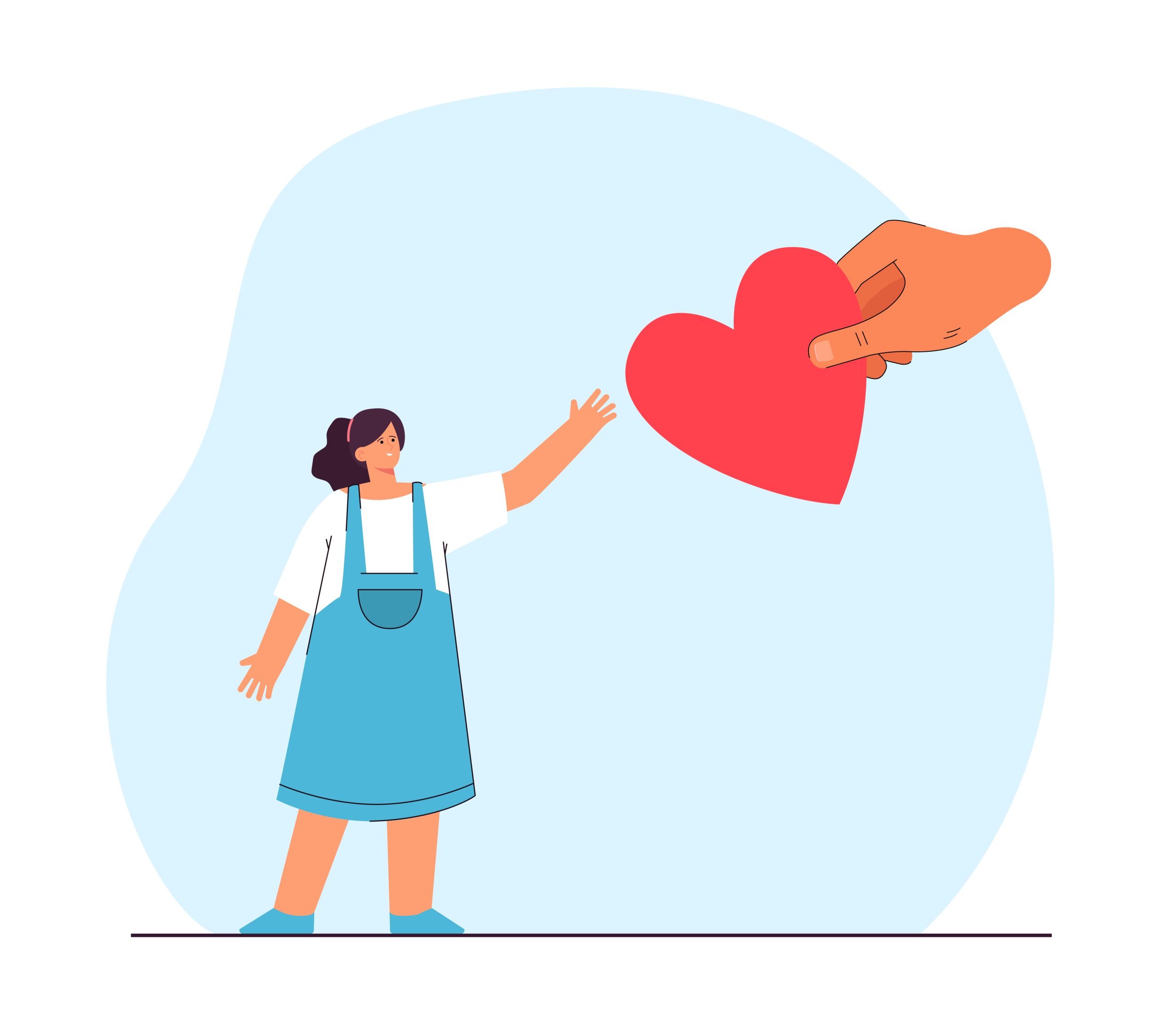 Big hand giving heart to little girl Big hand giving heart to little girl