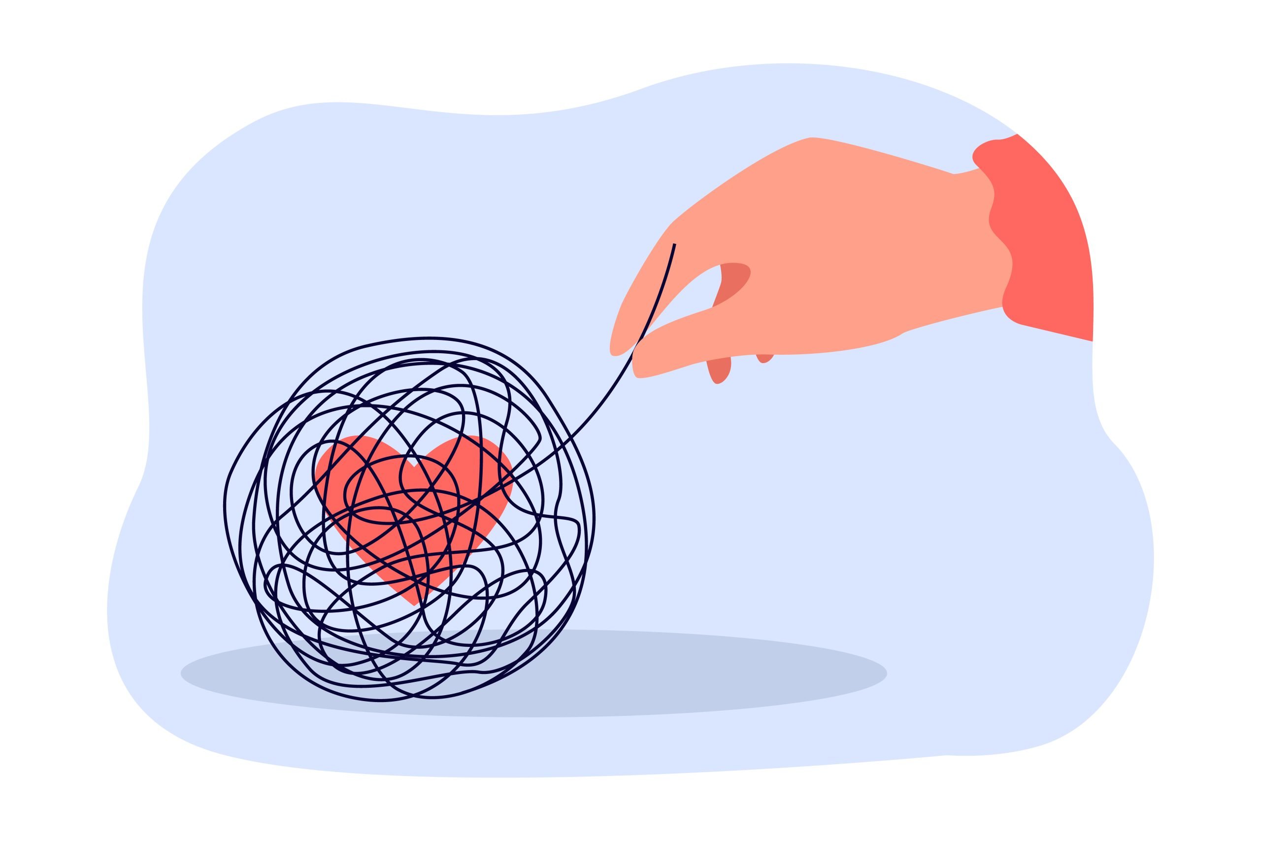 Hand untangling tangle around heart