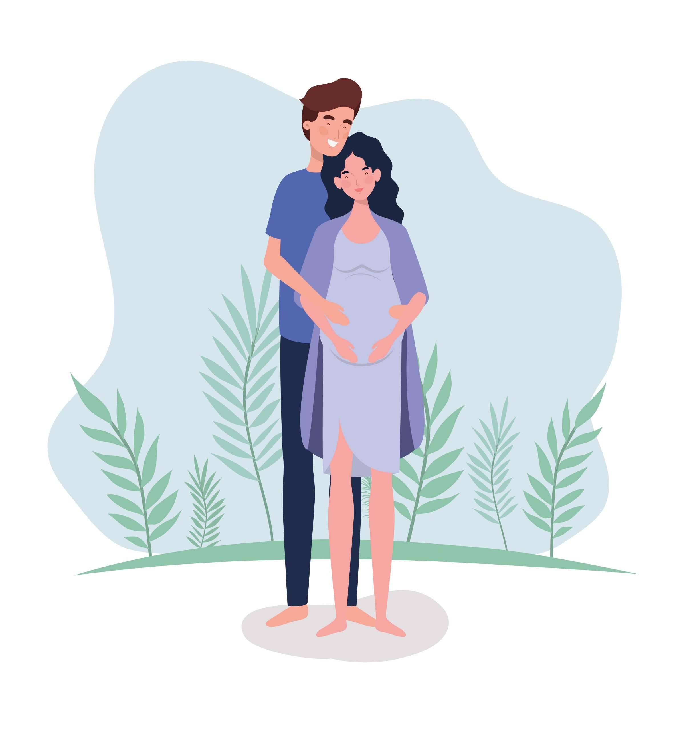 cute lovers couple pregnancy characters in the landscape cute lovers couple pregnancy characters in the landscape